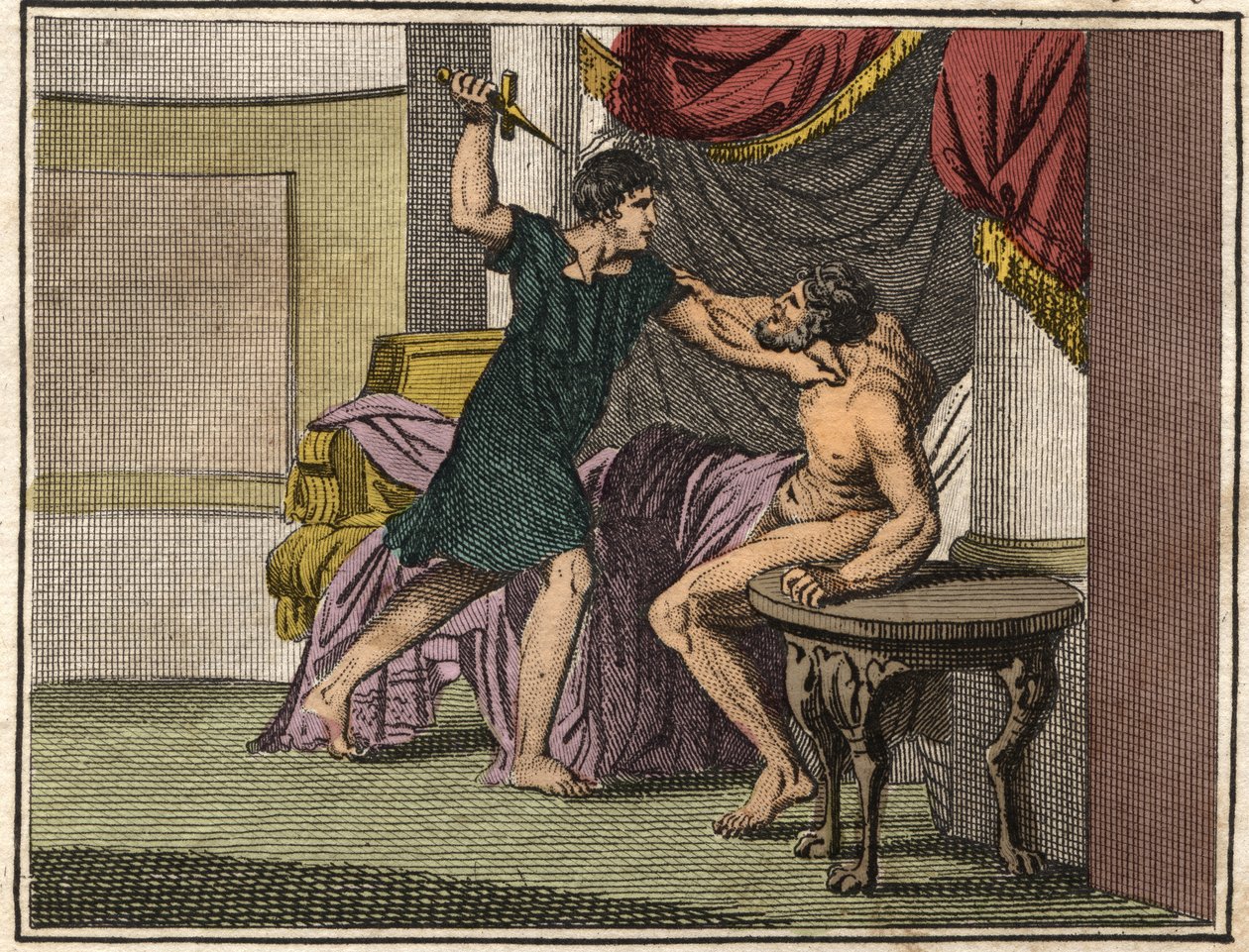 Titus Manlius Torquatus (konzul v roce 347 př. n. l.) ozbrojený nožem nutí tribuna Marca Pomponia odvolat obvinění vznesená proti jeho otci Luciusi Manlius Capitolinus Imperiosus, který vznesl od French School
