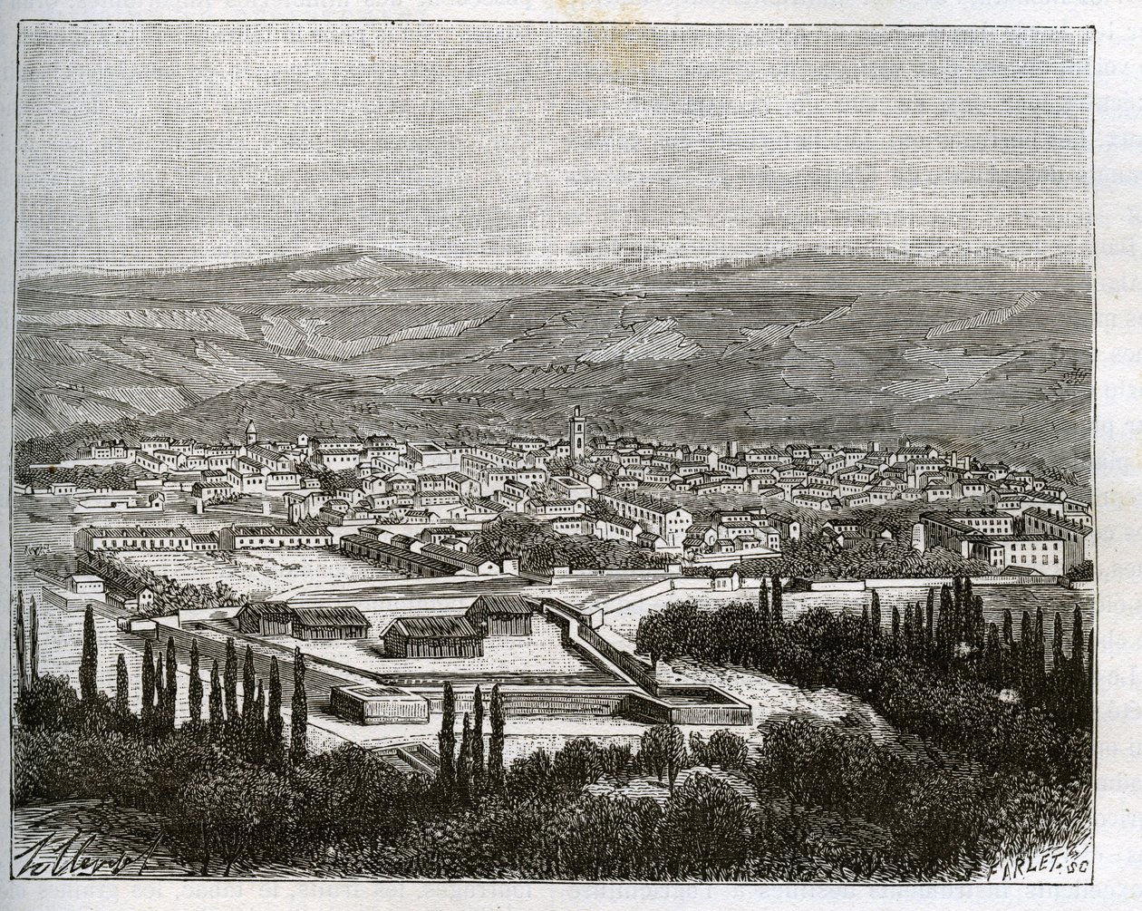 Tlemcen en agery v 19. století - rytina v „La France illustrée: geografie, historie, statistická správa“ od V.A. Malt-Brown. 1884 od French School