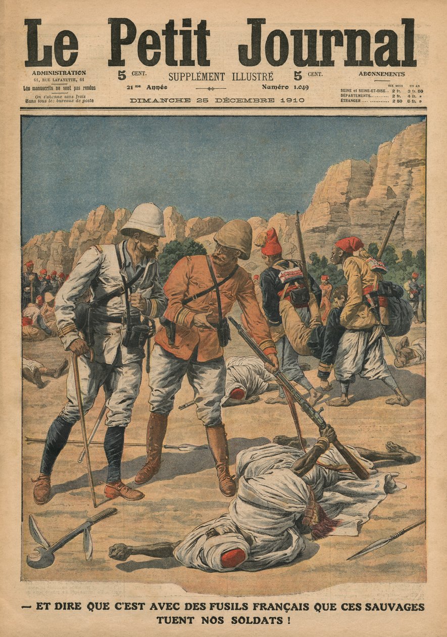 Myslet si, že tito divoši používají francouzské zbraně k zabíjení našich vojáků, ilustrace z 