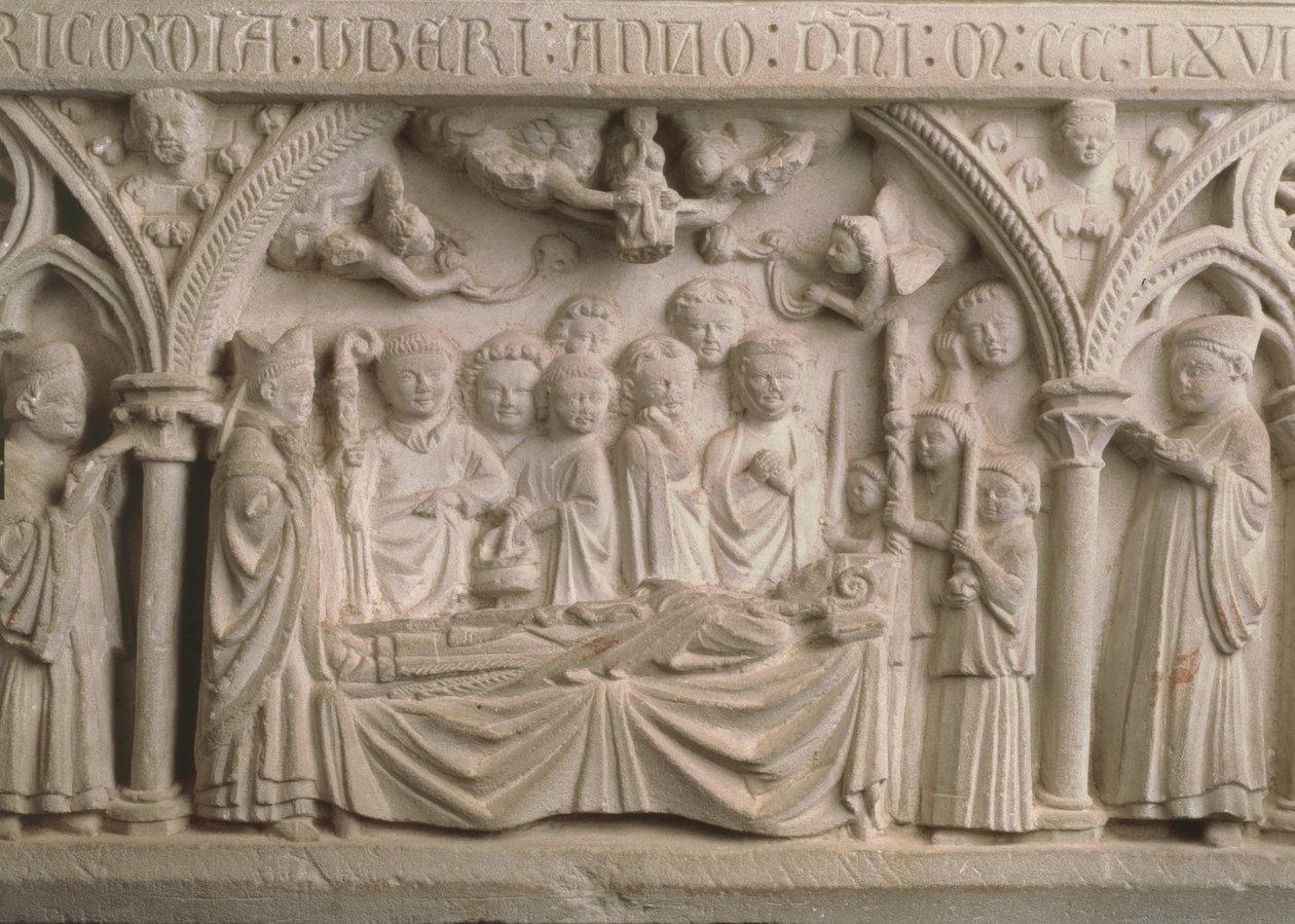 Hrob biskupa Radulpheho († 1266), detail sarkofágu zobrazující procesí a vynášení Radulpheovy duše do nebe (viz také 171276) od French School