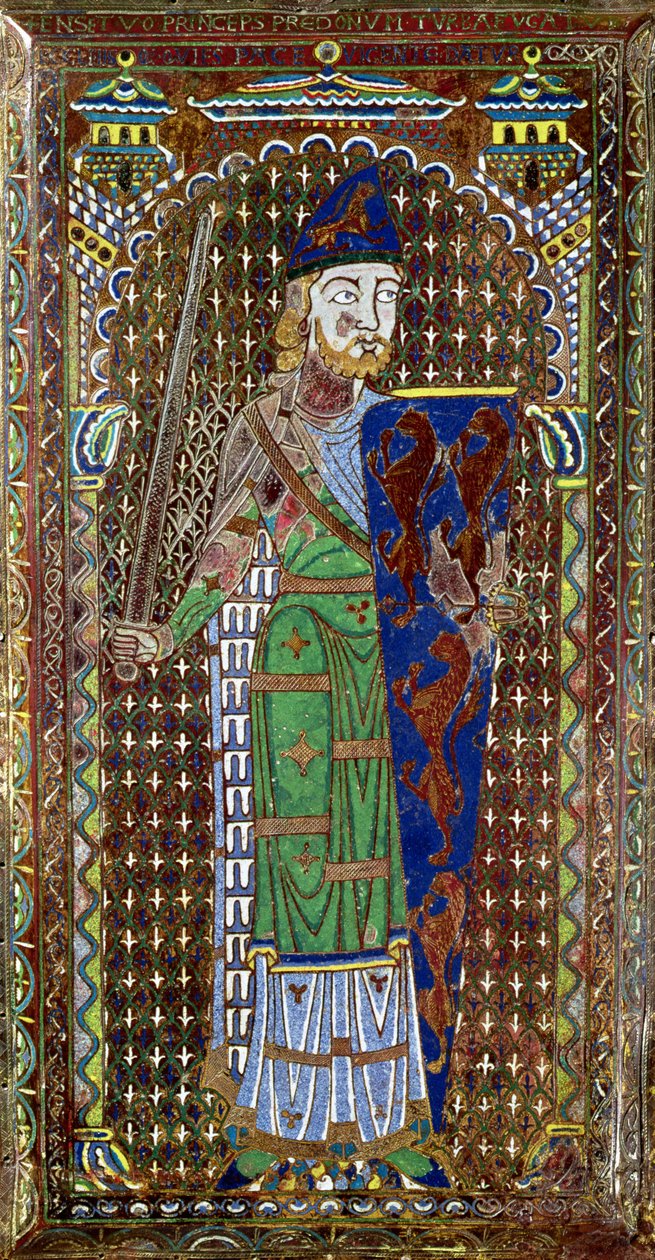 Náhrobní deska Geoffreye Plantageneta (1113-51) z katedrály St. Julien, Le Mans, c.1151-55 (smalt na zlacené mědi) (viz také 179331) od French School
