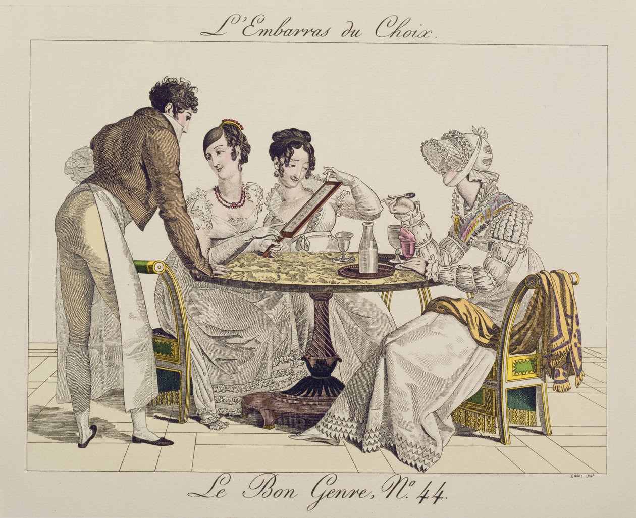 Příliš velký výběr, deska 44 z knihy Le Bon Genre, 1827 od French School