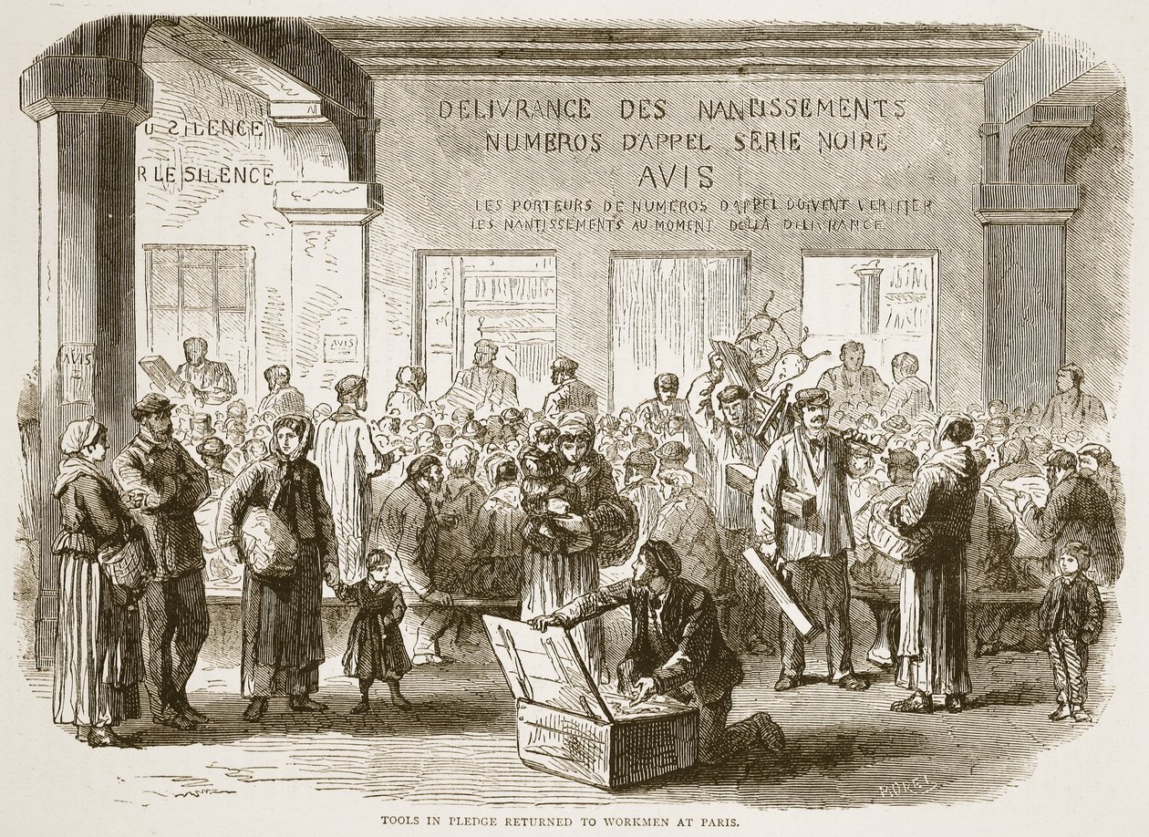 Nástroje v zástavě vráceny dělníkům v Paříži, ilustrace z Cassells Historie války mezi Francií a Německem, 1870-1871 od French School