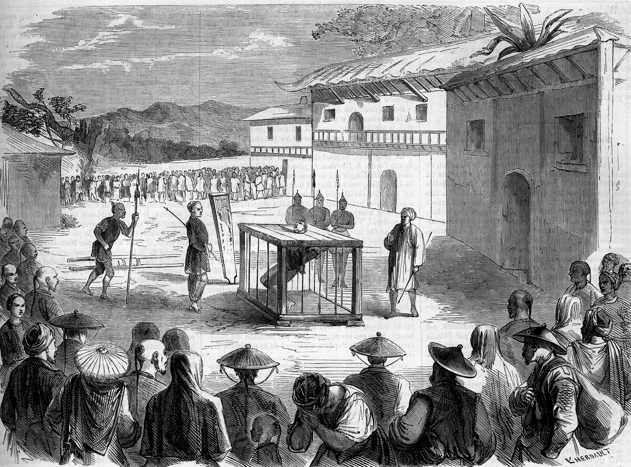 Mučení, které trpěl otec Auguste Chapdelaine (1814-1856); Katolický kněz a misionář v Číně, provincie Quang si (Quang-si) od French School