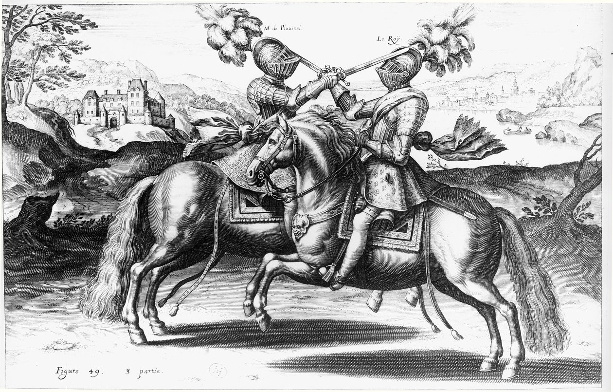 Scéna turnaje mezi Jindřichem IV. (1553-1610) a Antoinem de Pluvinel (1555-1620) od French School