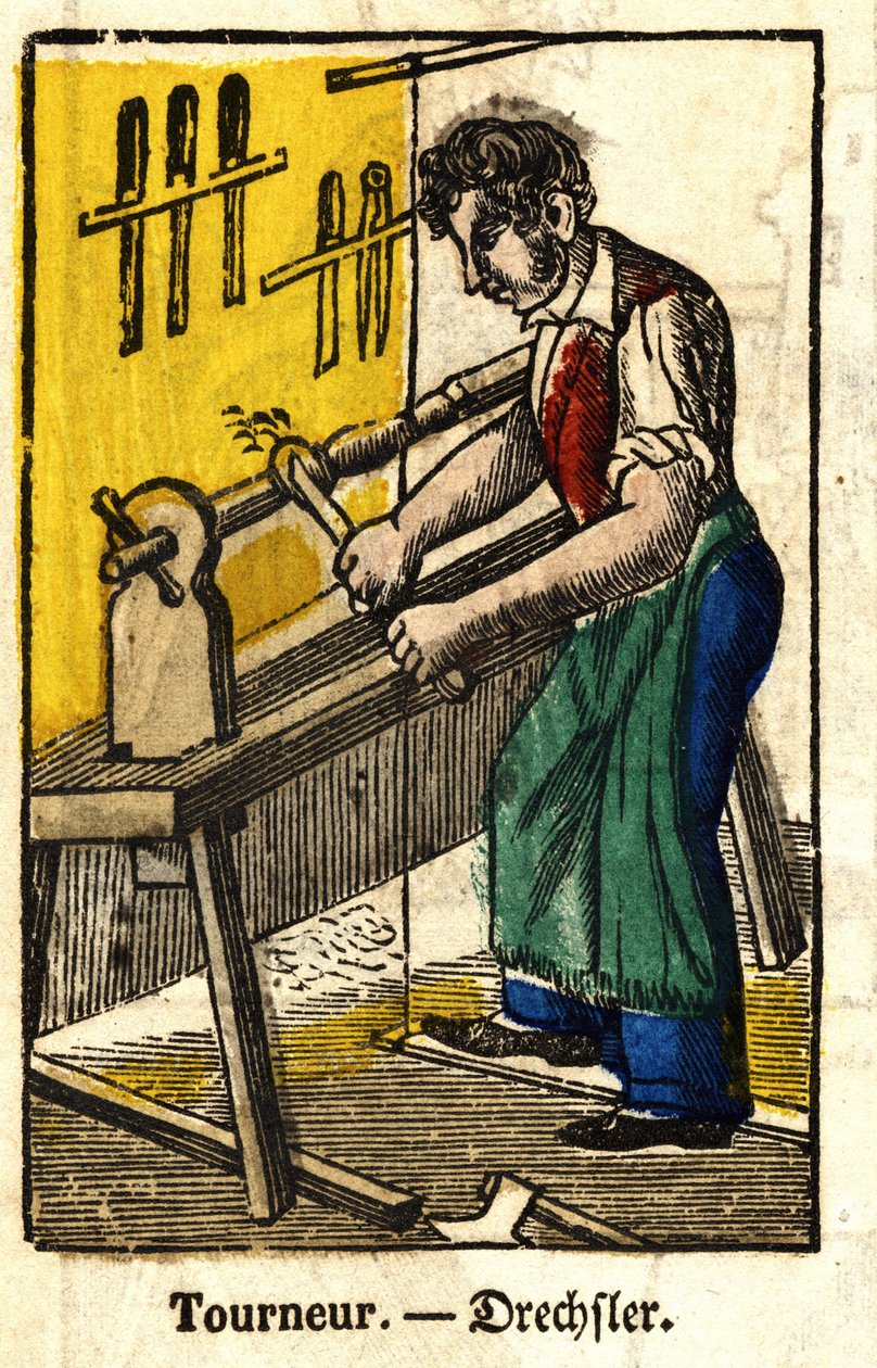 Tourneur - série o řemeslech. Obrázek Epinal z 19. století od French School