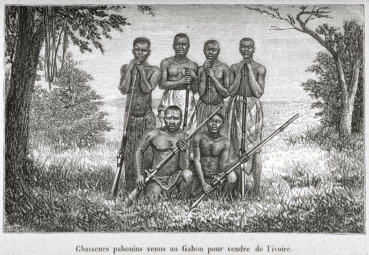 Tradiční kostým domorodých obyvatel Gabonu, ilustrace z „L