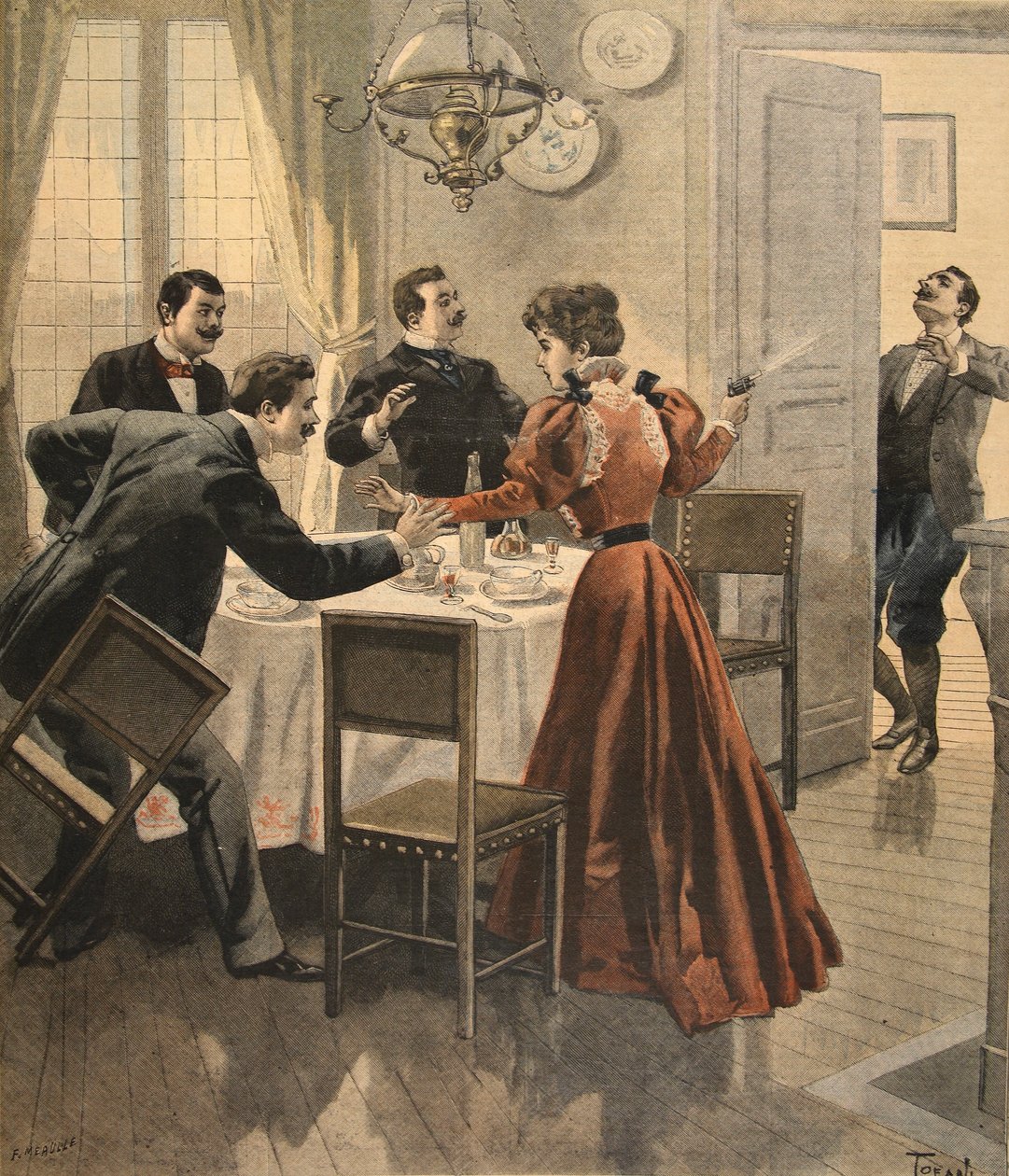 Tragický konec oběda, ilustrace z Le Petit Journal: Supplement illustre, 18. prosince 1898 od French School