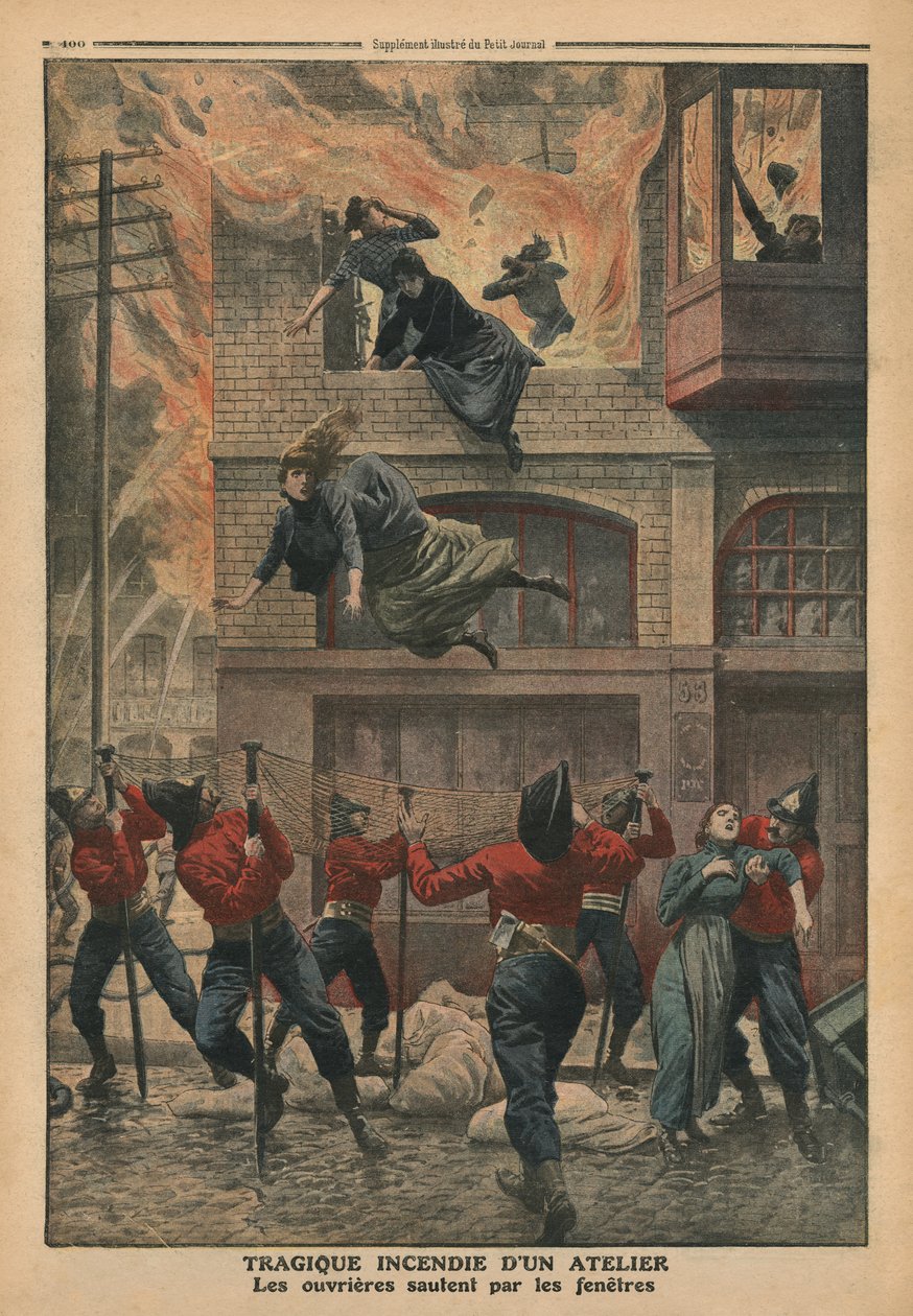 Tragický požár v dílně v Newarku, New Jersey, ilustrace z 