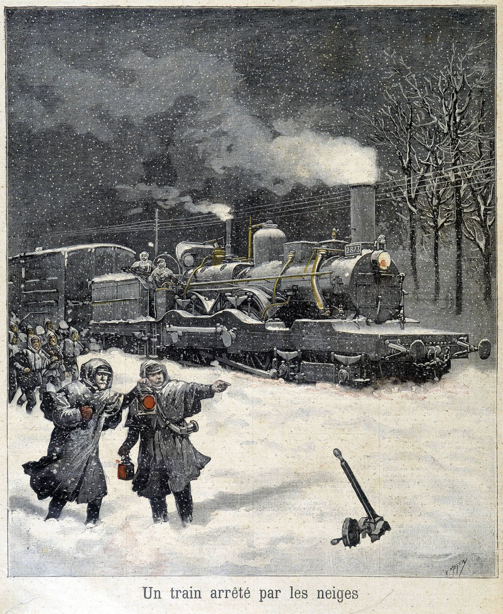 Vlak byl kvůli sněhu nucen zastavit. Ilustrace novin „“Le Petit Parisien““ z března 1892. od French School
