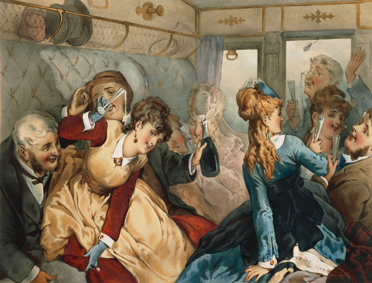Vlak radosti, ilustrace pro Dům Madame Tellierové, od Guye de Maupassanta (1850-1893) od French School