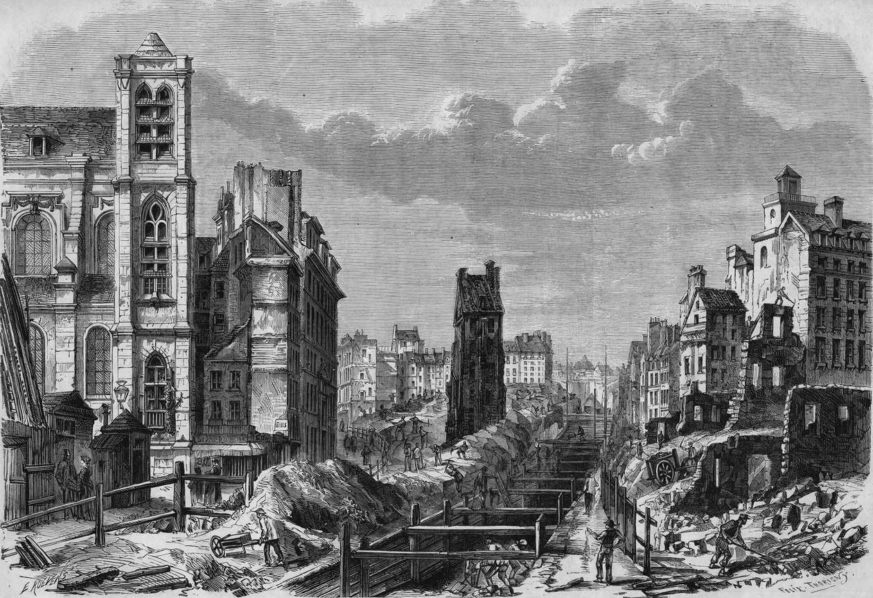 Proměny Paříže za druhé říše, Haussmannovská Paříž: práce na hoře Saint Genevieve (Sainte-Genevieve) od French School
