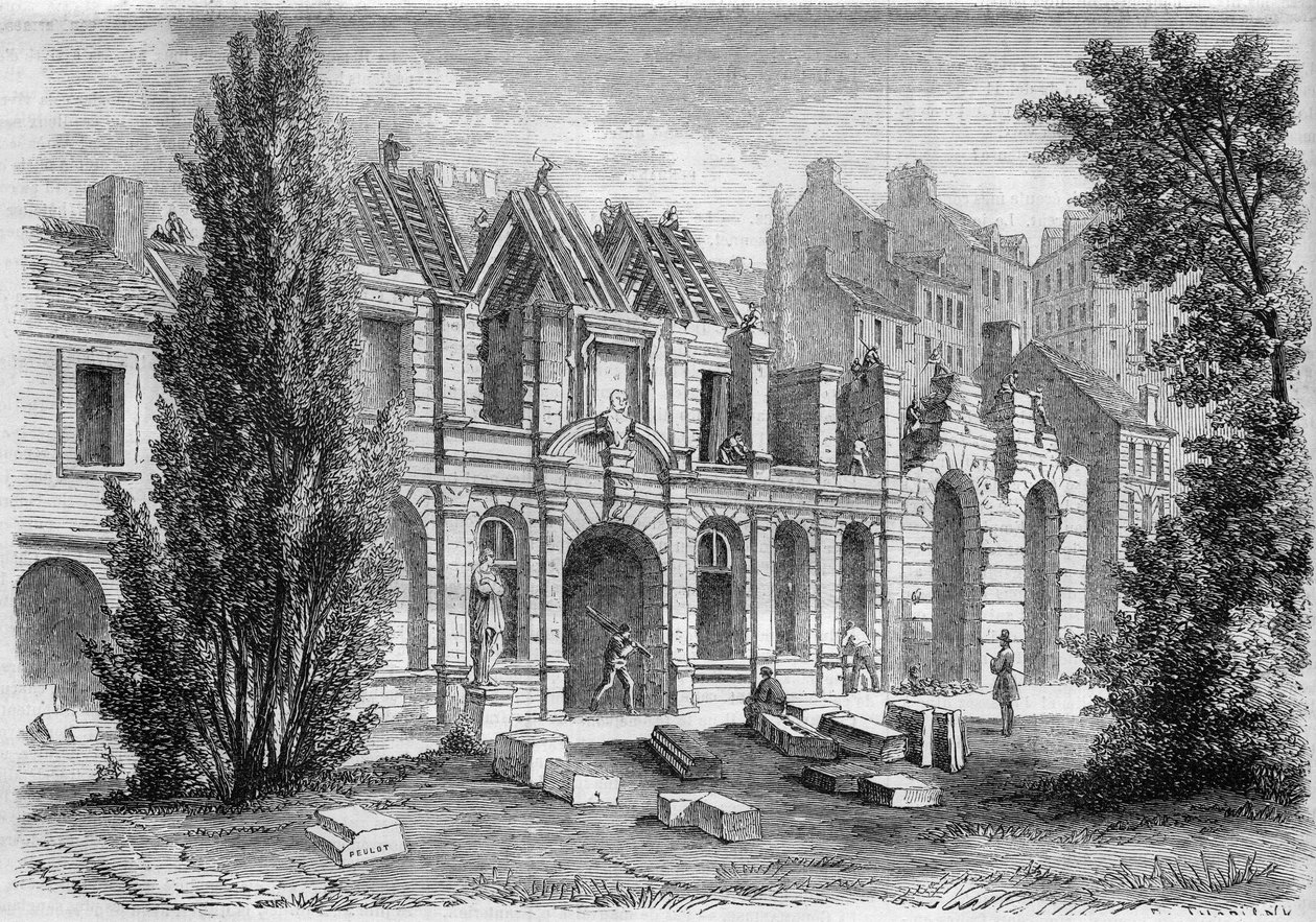 Proměny Paříže za Druhého císařství, Paris Haussmann: demolice Orangerie du Luxembourg na rozšíření rue Soufflot. Rytina v „“ Le Monde Illustré““ č. 276 z 26. července 1862. od French School