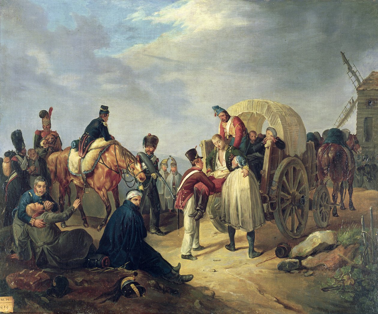 Přeprava raněných vojáků za napoleonských válek od French School