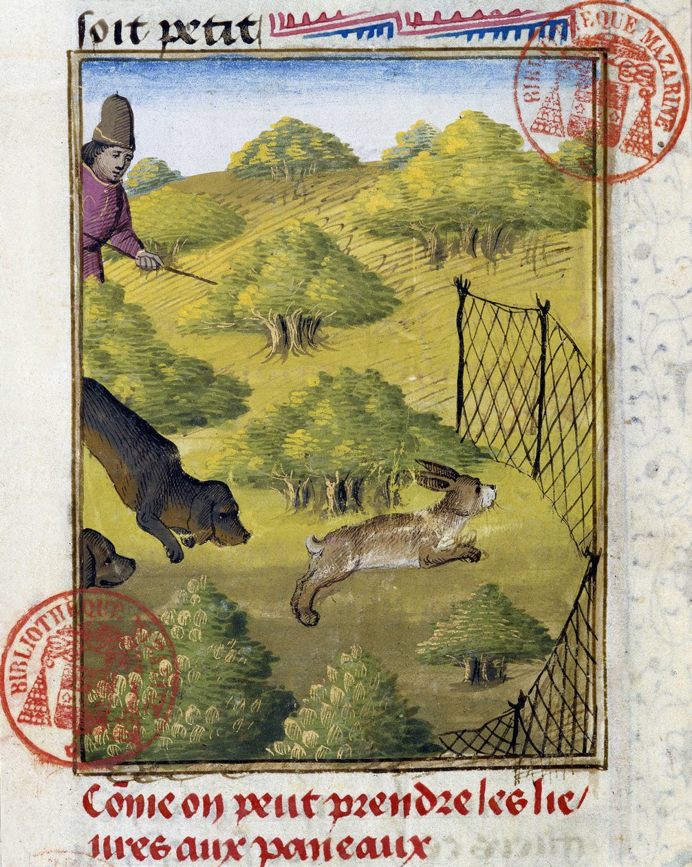 Past na zajíce a lovecké psy - v „“ Book of Hunting od Gastona Phoebuse, hraběte z Foix, Lord of Bearn““ od French School