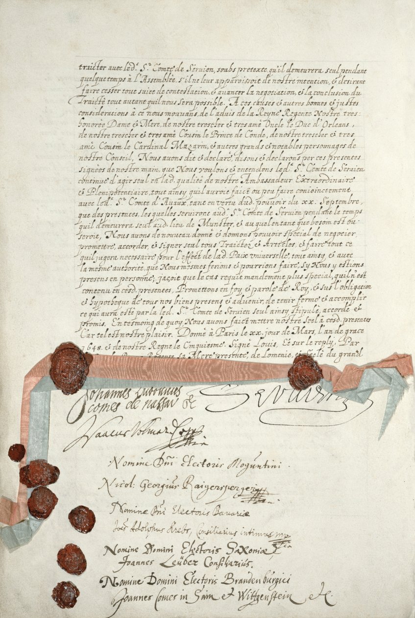 Vestfálská smlouva, podepsaná v Munsteru, 24. října 1648 (viz 211403) od French School