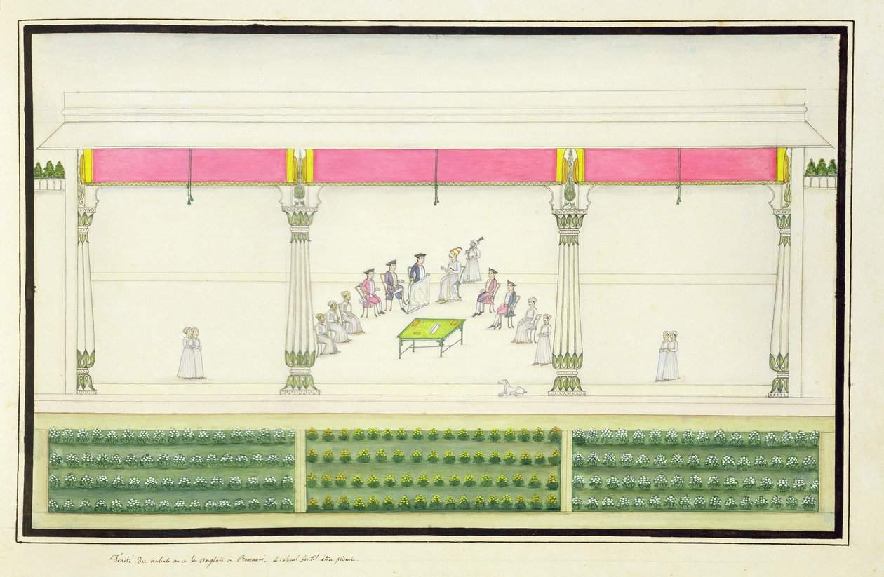 Smlouva Nawab s Brity v Benares v roce 1765, na které byl Gentil přítomen z Gentil Album, vydaného v roce 1774 od French School