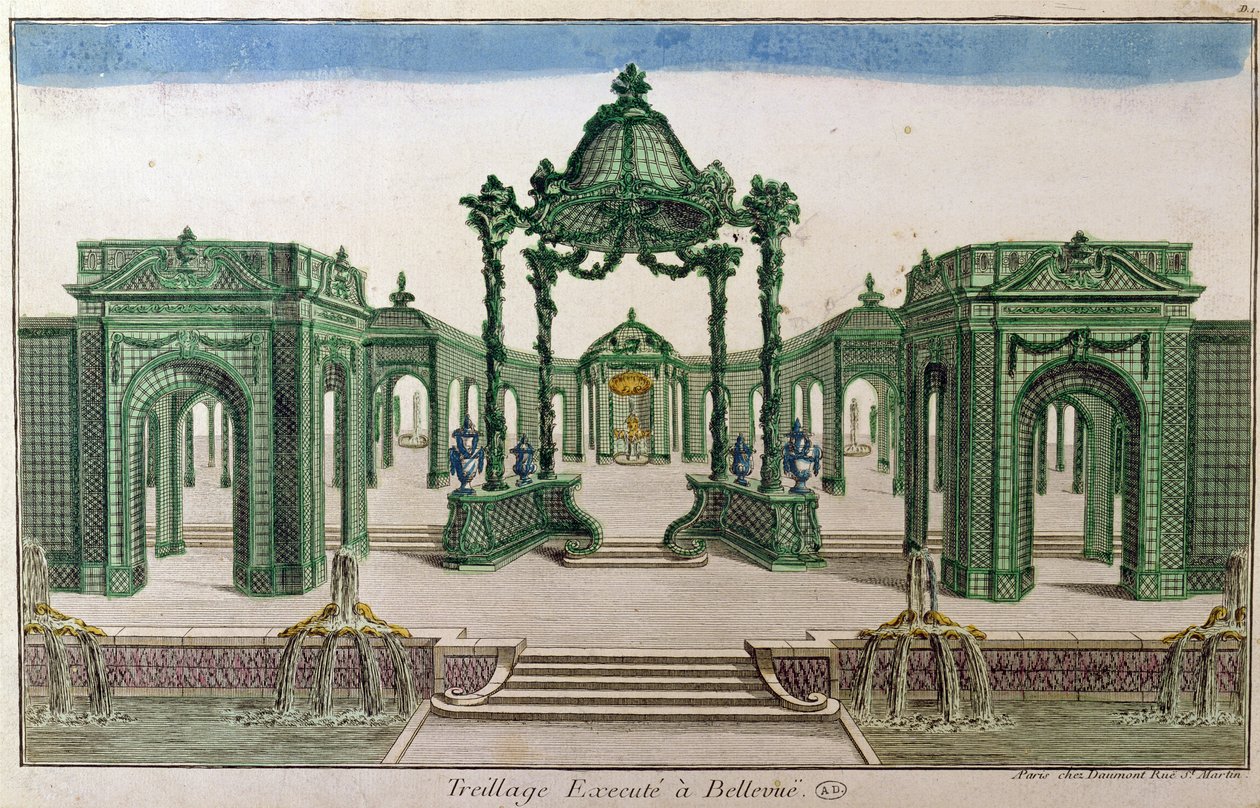Trellis Archway popraven v Bellevue (barevná rytina) od French School