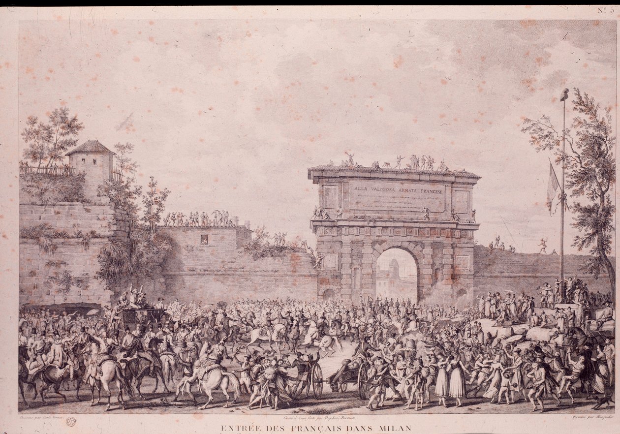 Triumfální vjezd francouzských vojsk pod vedením Napoleona Bonaparta do Milána, 15. května. od French School