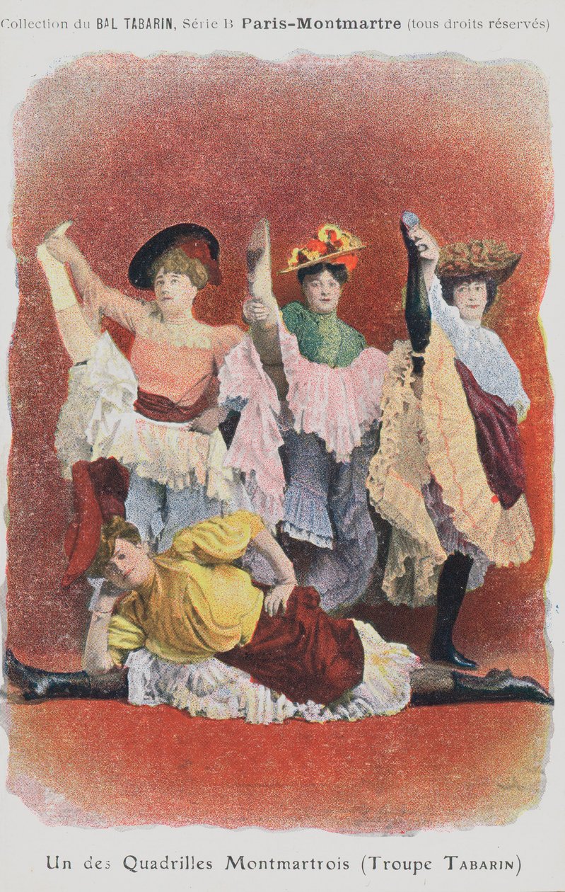 Tanečníci souboru Tabarin na Bal Tabarin (barevná litografie) od French School
