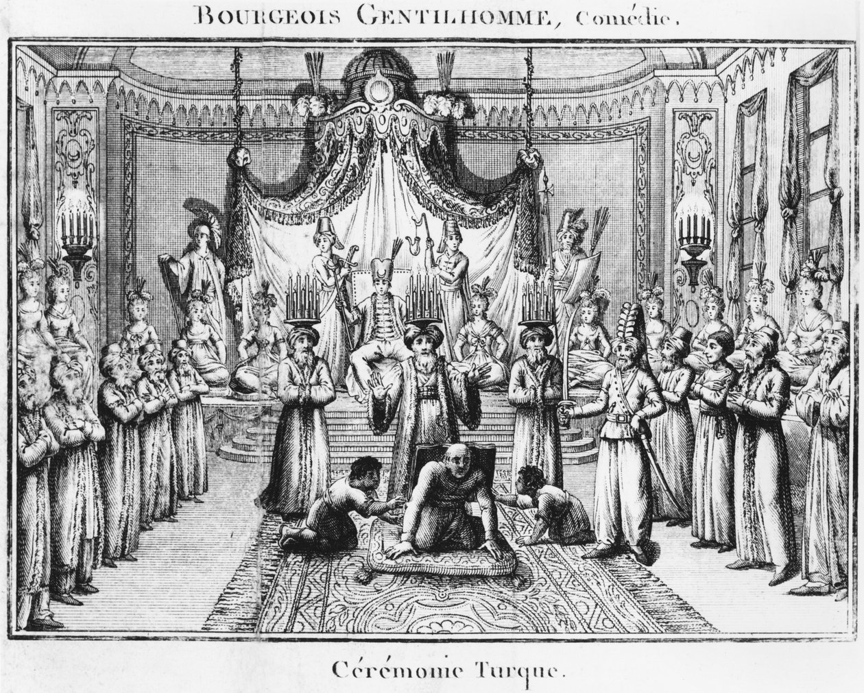 Turecký obřad, ilustrace z Le Bourgeois Gentilhomme od Moliere, vydání 1801 od French School