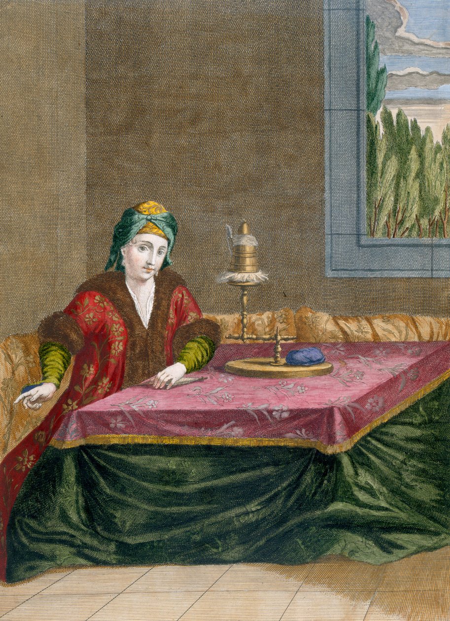 Turecká žena spřádací nit, kolem roku 1708 od French School
