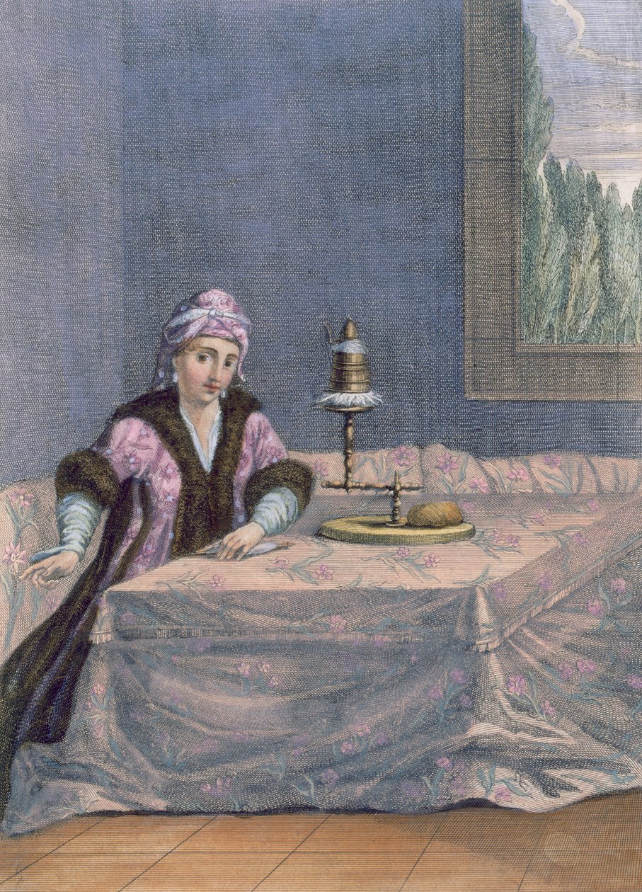 Turecká žena spřádací nit, kolem roku 1708 od French School