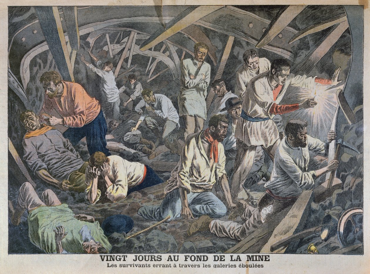 Dvacet dní na dně dolu, z Le Petit Journal, duben 1906 od French School