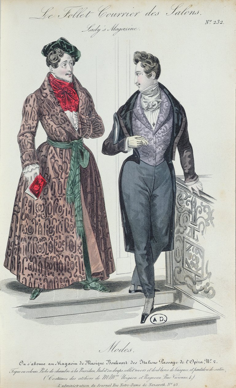 Dva elegantní mladí muži, 1835 (barevná rytina) od French School