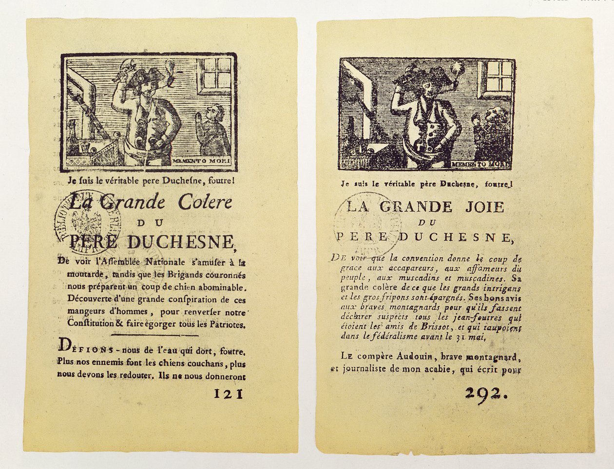 Dvě stránky z La Grande Colere de Pere Duchesne, 1792 od French School