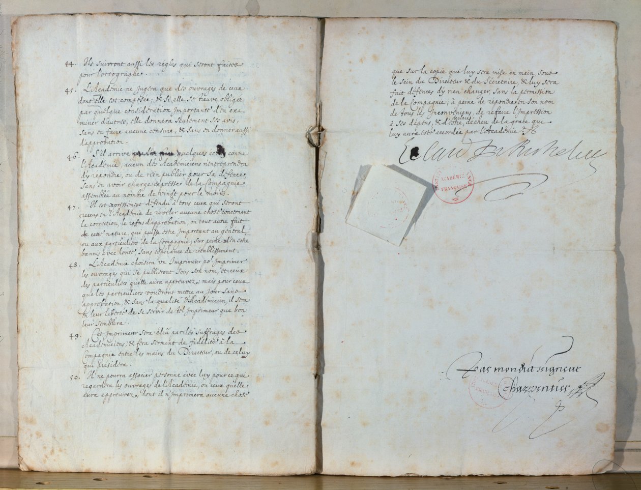 Dva listy ze stanov Francouzské akademie, 1635 (tuš na papíře) (viz také 179947) od French School