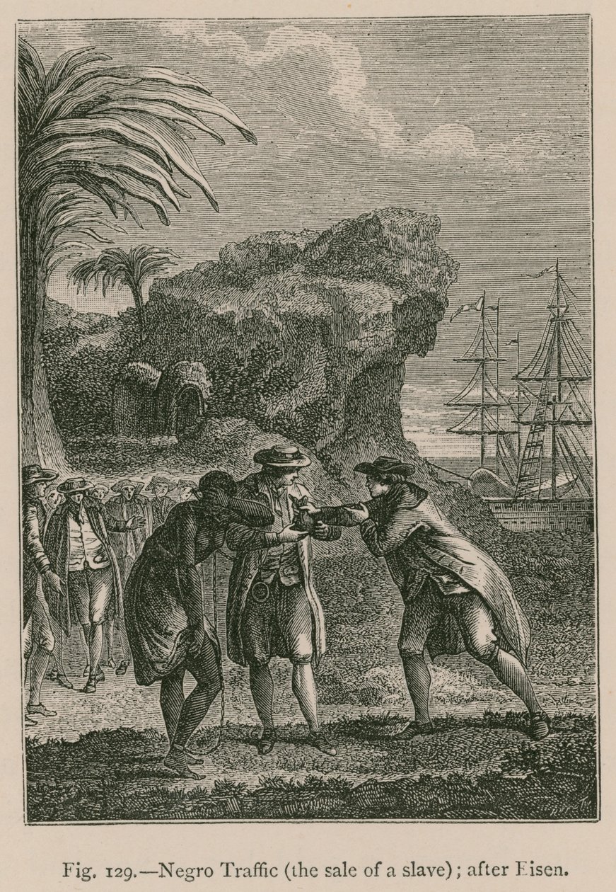Typická scéna obchodu s otroky v 18. století (rytina) od French School
