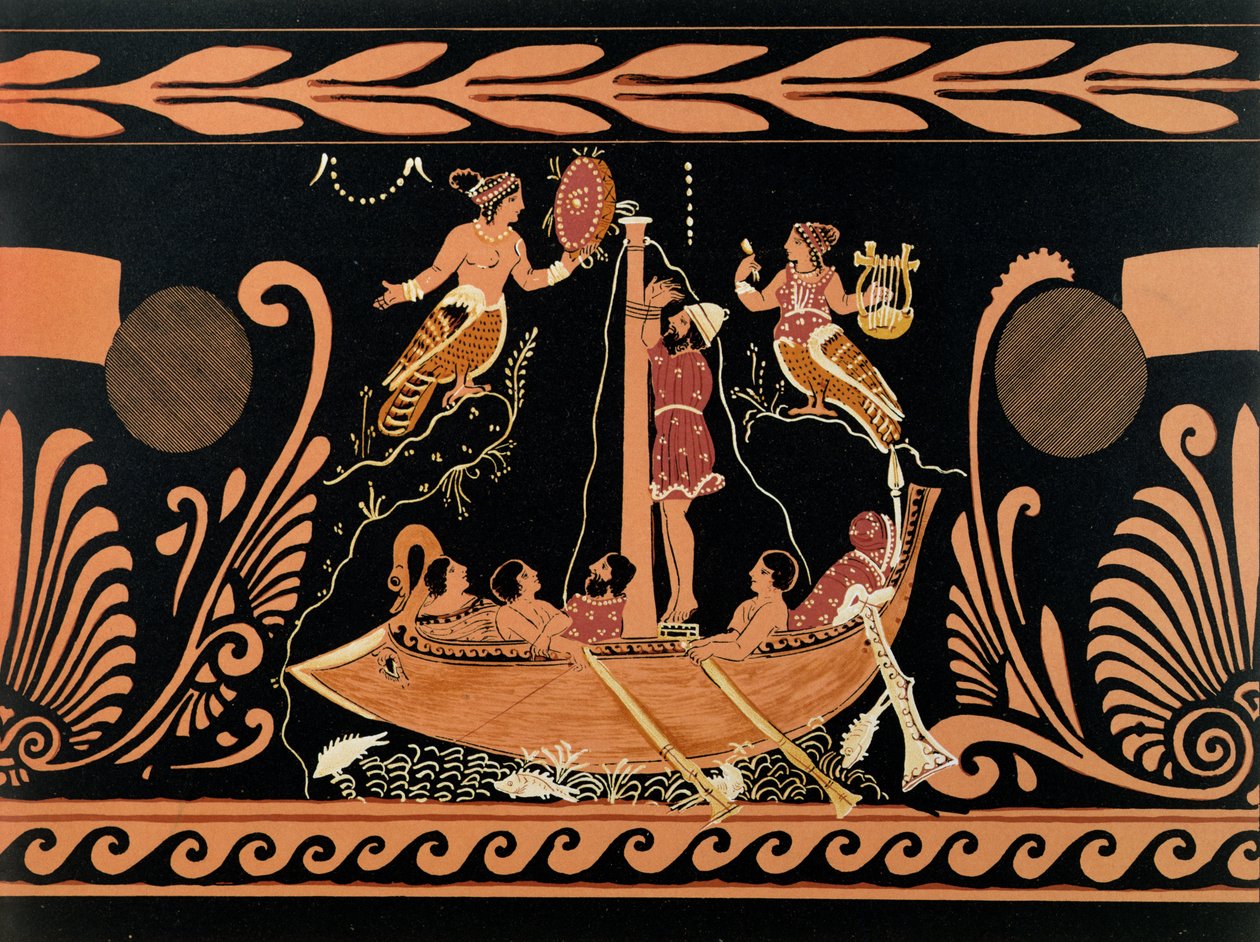 Ulysses and the Sirens, ilustrace ze starožitné řecké vázy od French School