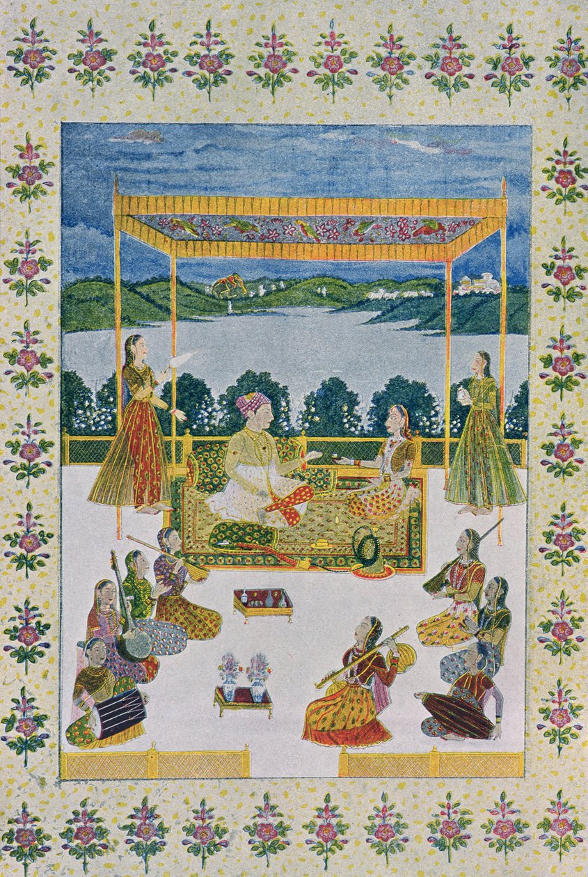 Under the Sky with Music and Flowers, ilustrace z The Arabian Nights, 1895 (barevná rytina) od French School