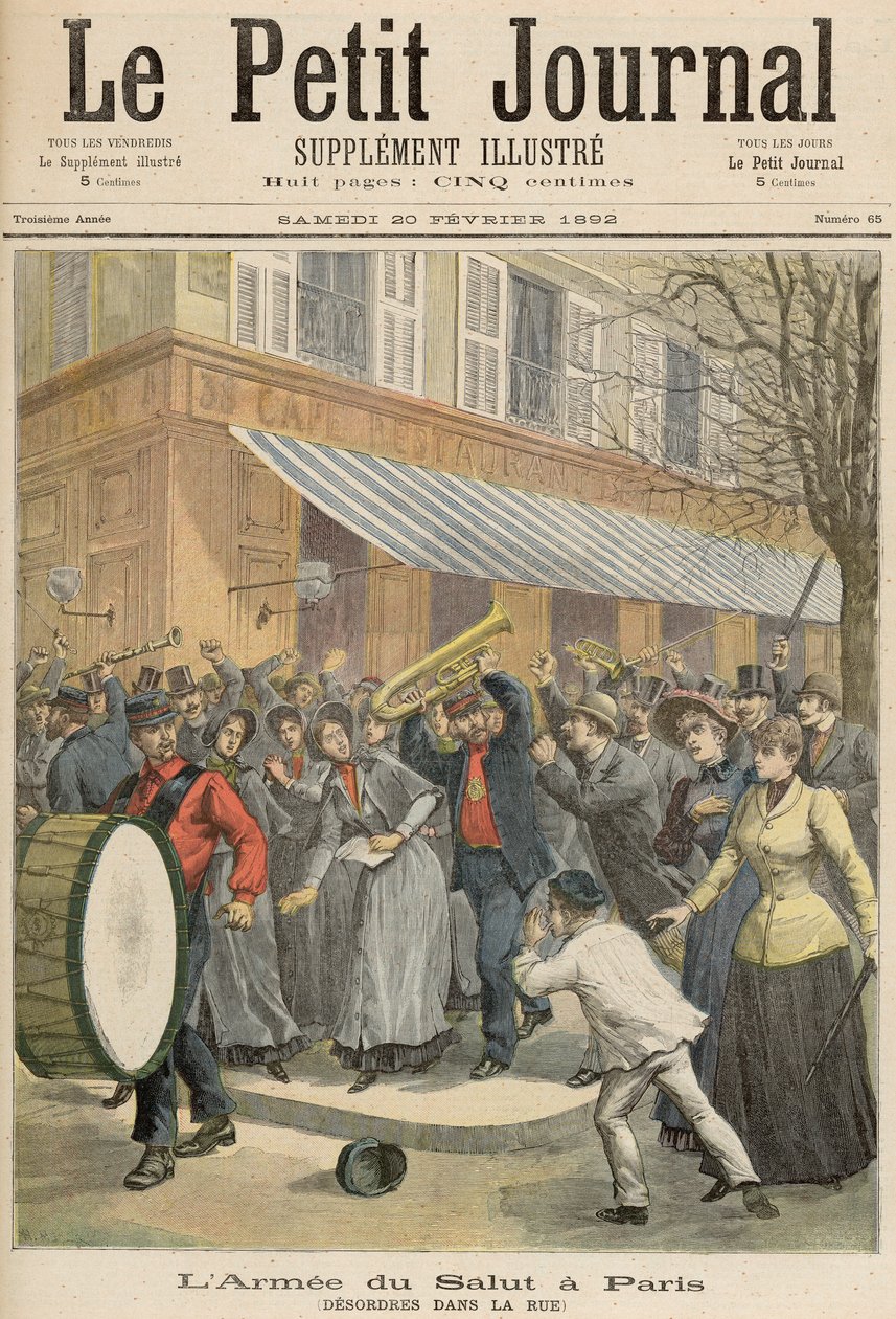 Povstání proti průvodu Armády spásy v Paříži, z Le Petit Journal, 20. února 1892 (barevná rytina) od French School