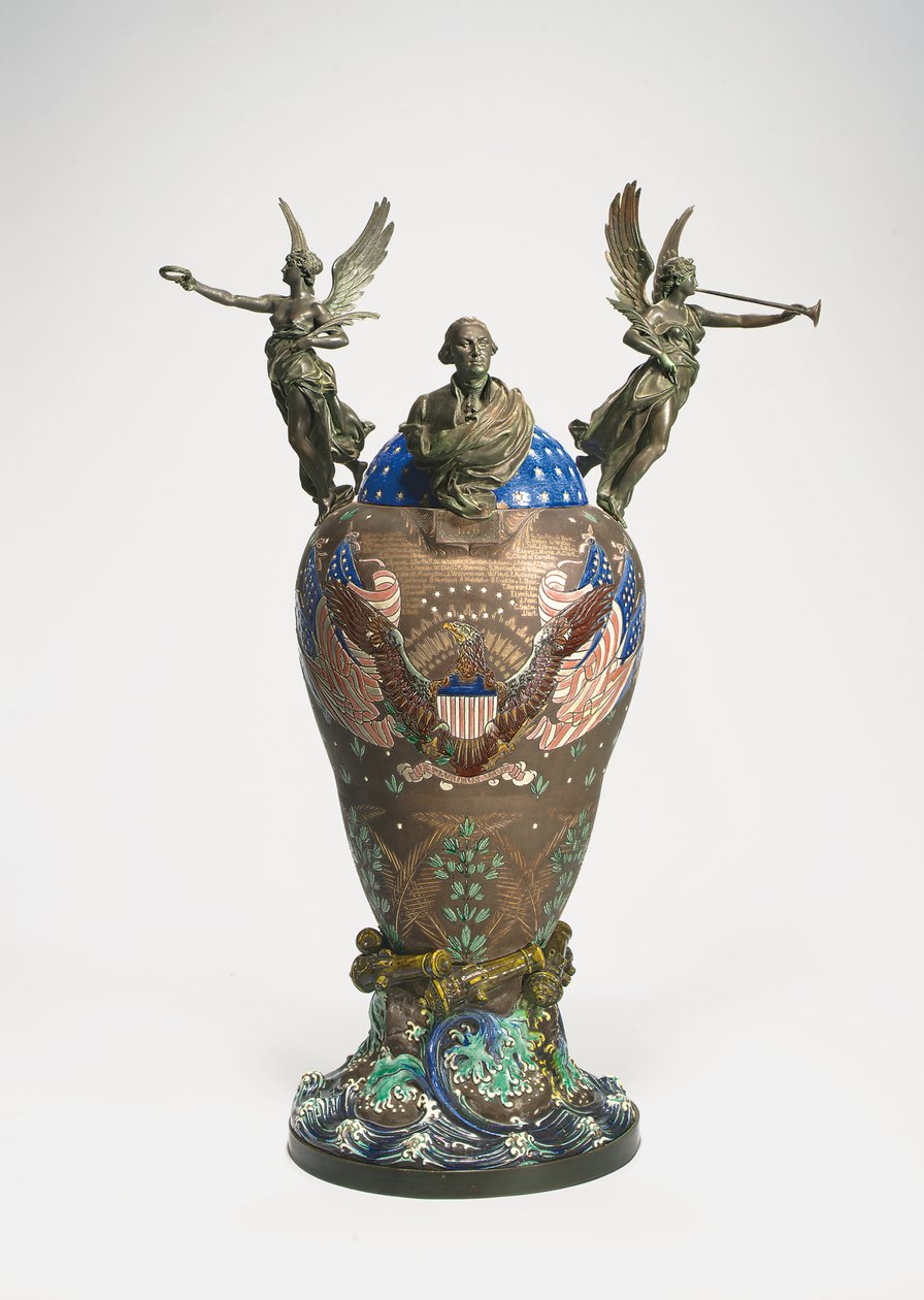 Urna připomínající sté výročí americké nezávislosti, kolem roku 1876 (keramika a bronz) od French School