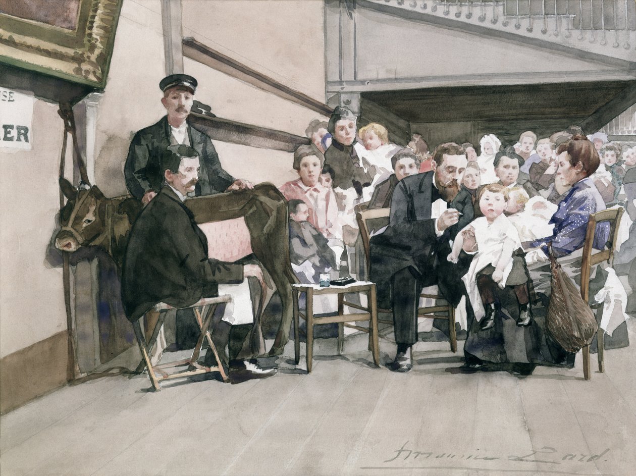 Očkování kojenců v Institut de la Vaccine, Paříž, cca 1900 (wc na papíře) od French School