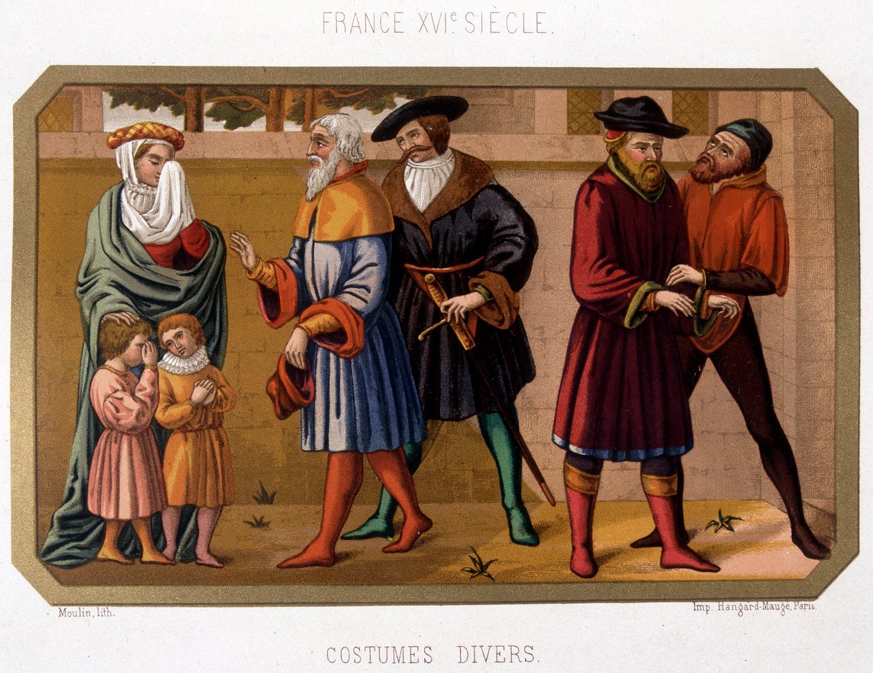 Různé kroje buržoazie v 16. století - chromo. 19. století na základě dobové listiny od French School