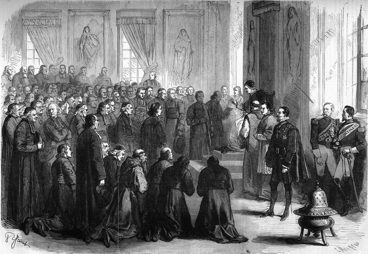 Vatikánský koncil I (1869-1870): Papež Pius IX (1792-1878) přijal generální audienci francouzské církevní, kteří následovali předvečer od French School