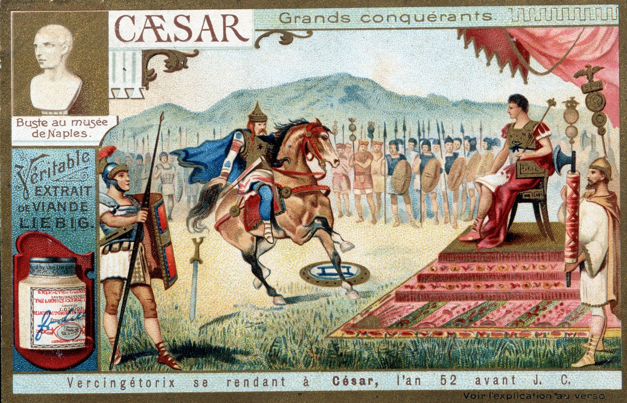 Vercingétorix jde k Césarovi, v roce 52 př.nl - Liébigova reklamní viněta od French School