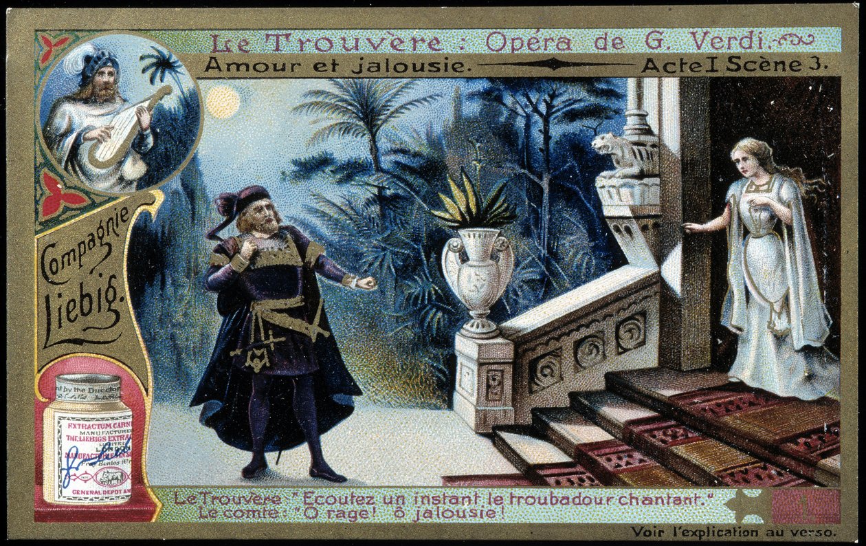Verdiho Trouvère: akt I sc. 3 - Liebigova chromolitografie, kolem roku 1900 od French School