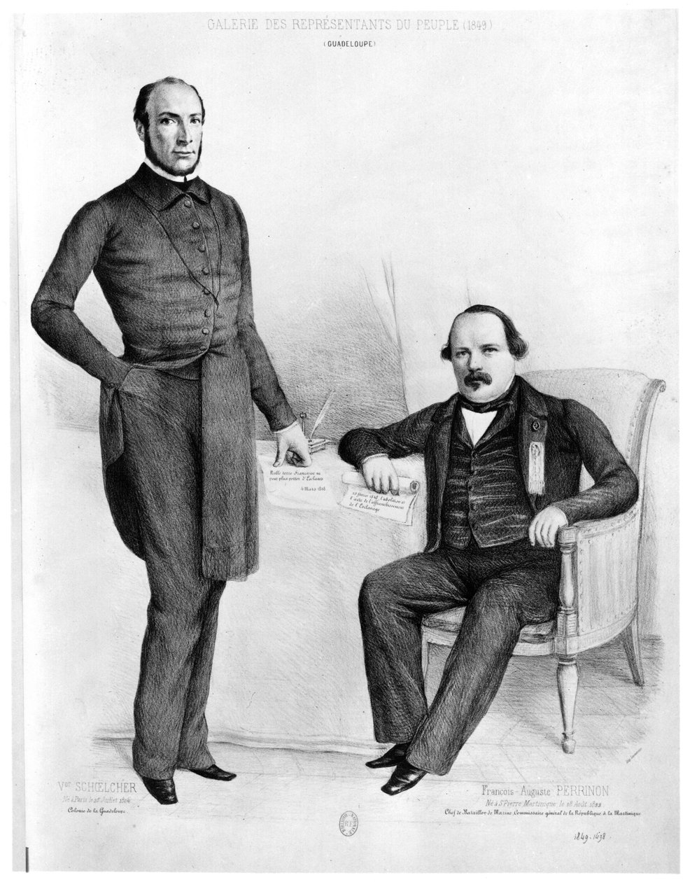 Victor Schoelcher (nar. 1804) a Francois-Auguste Perrinon (nar. 1822), zástupci Guadeloupe a Martiniku, 1849 od French School