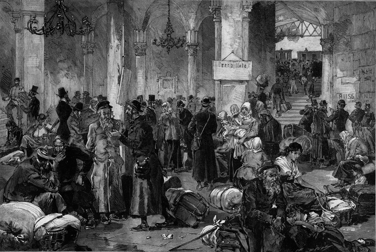 Vídeň 1882, Síň ztracených příčin Severního Fahnu: repatriace Židů vyhnaných po uklidnění antisemitského hnutí, které se objevilo v Rusku, z „Le Monde Illustre“ od French School
