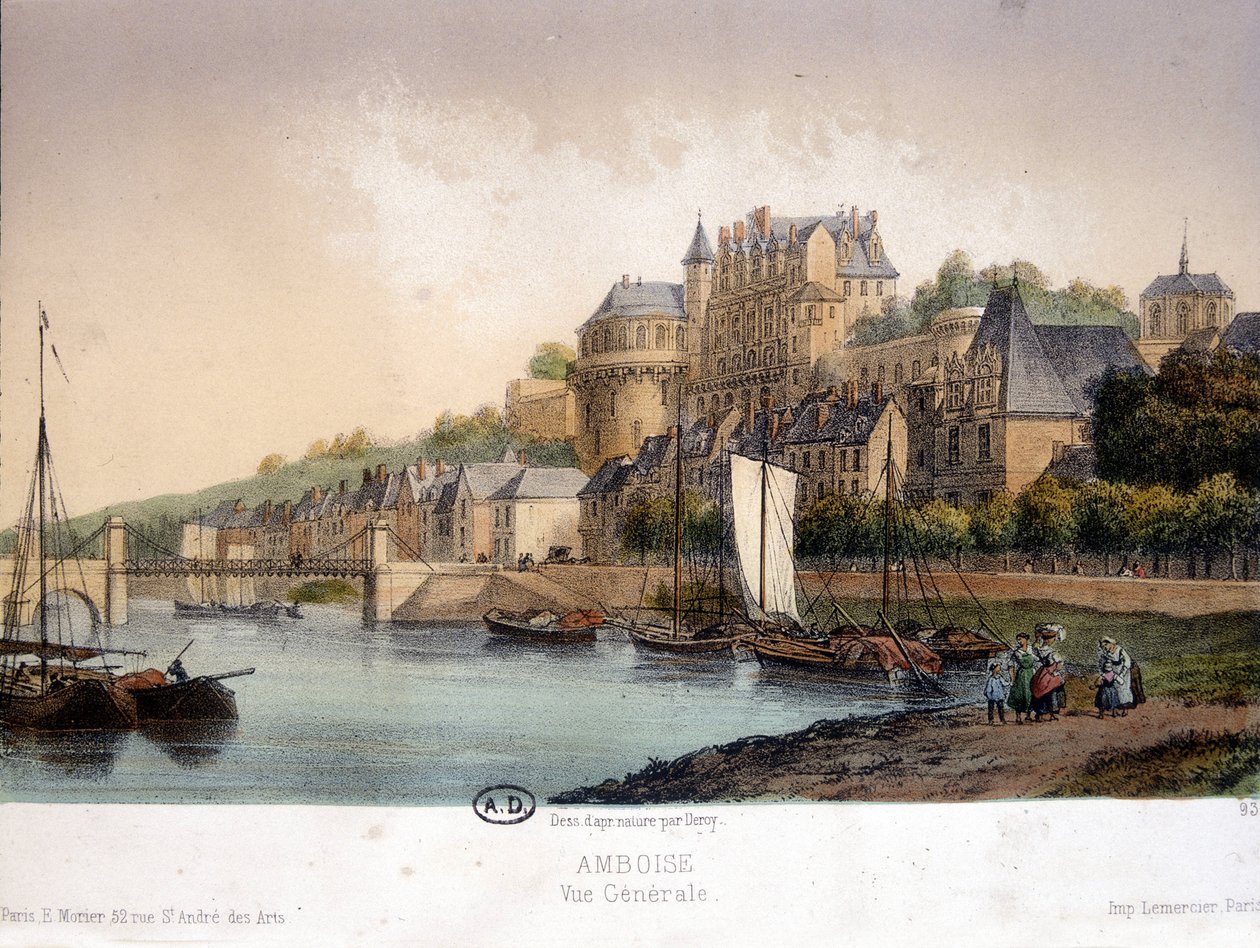 Pohled na Amboise - litografie od French School