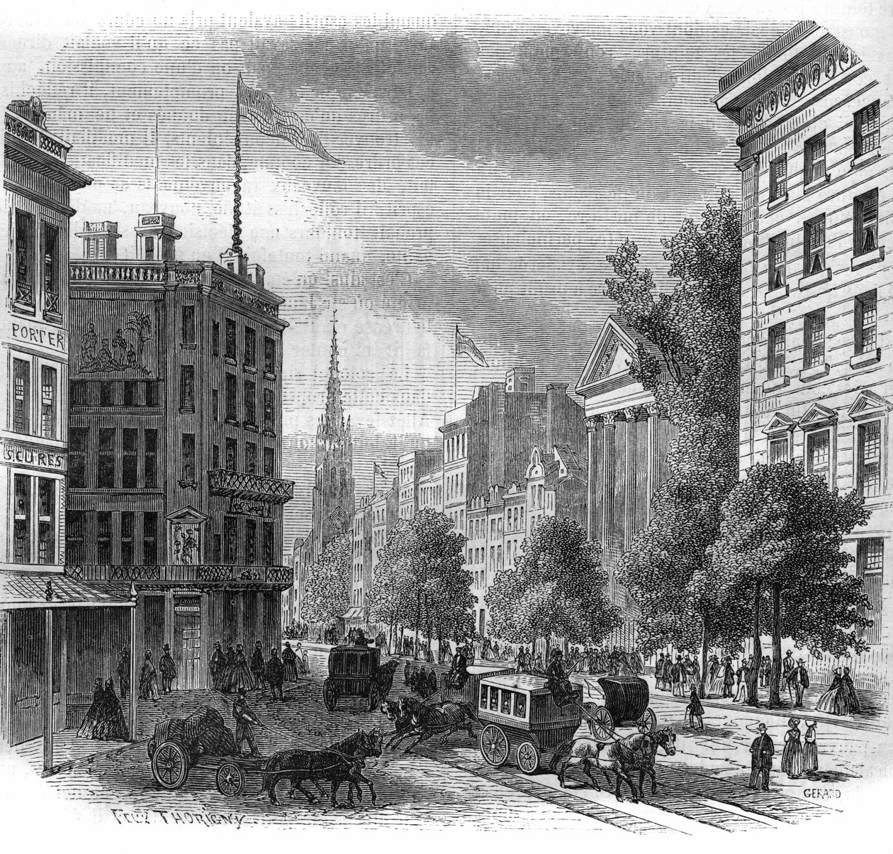Pohled na Boadway v New Yorku. Rytina z let 1862-1863. od French School