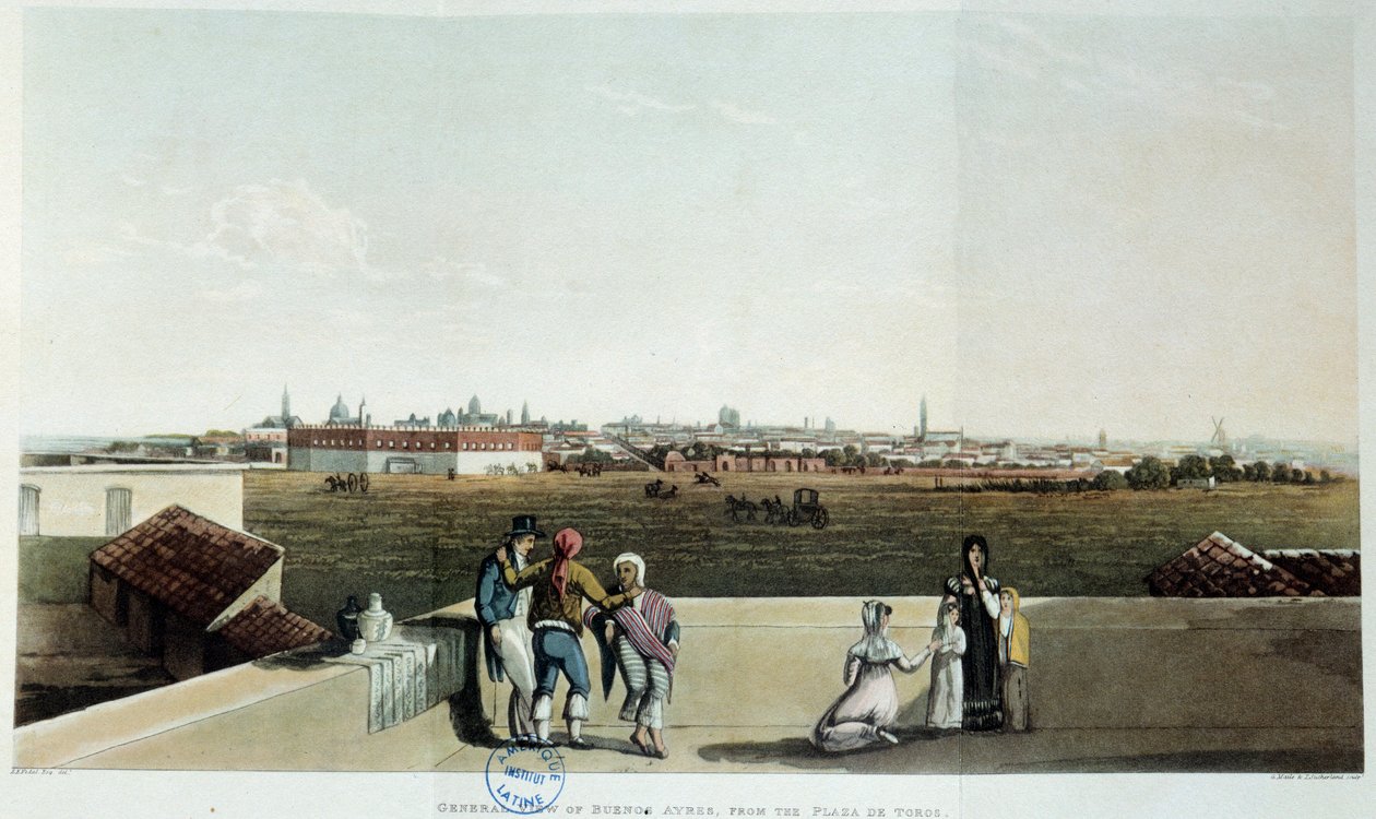Pohled na Buenos Aires v Argentině. Litografie vidal (1820) 19. stol. Paříž, latinskoamerická knihovna od French School