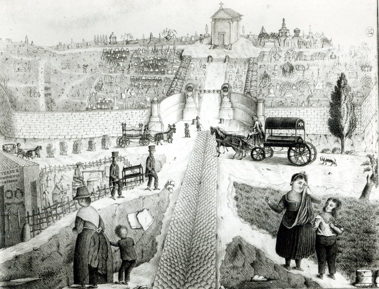 Pohled na hřbitov Pere-Lachaise, počátek 19. století od French School