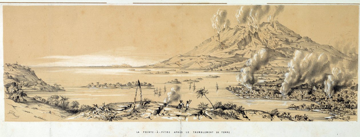 Pohled na Pointe a Pitre (Pointe-a-Pitre) po zemětřesení 8. února od French School