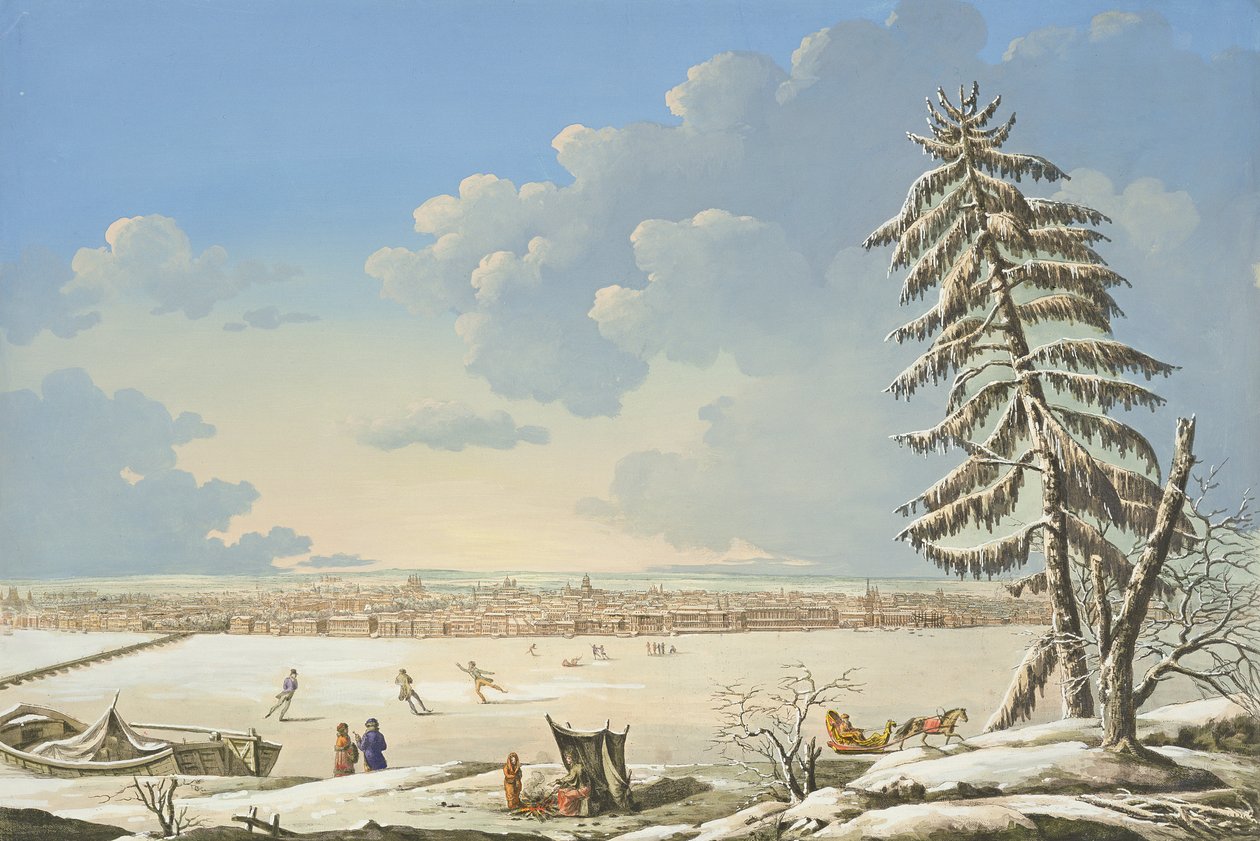 Pohled na Petrohrad, vydáno v Paříži kolem roku 1850 (ručně kolorované lito) od French School