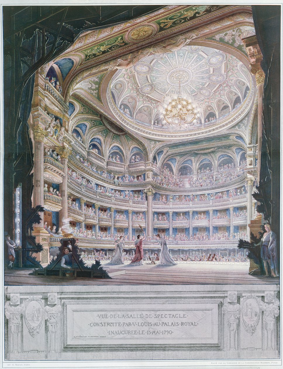 Pohled na divadlo Comedie Francaise v roce 1790, podle předlohy Gaudeta a Prudenta (barevná rytina) od French School